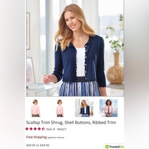 NorthStyle Navy Blue Knit Shrug with Shell Buttons NEW